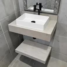 Kit Completo Bancada com Cuba e Prateleira em Porcelanato Travertino Romano