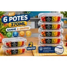 Kit 6 potes de vidro 370ml e ganhe 2 grátis