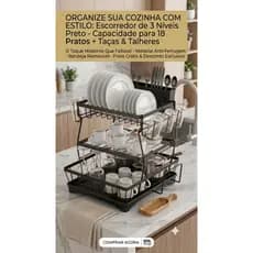 Escorredor de Louças 2 Níveis Preto Organizador de Cozinha ESC 13