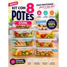 Kit Potes De Vidro Retangular Com Tampa Hermética 8 unidades 370ml