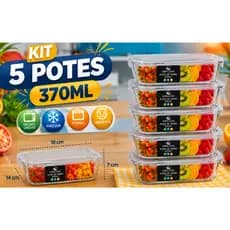 Pote De Vidro Hermético Kit 5 Unidades 370ml Cada