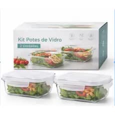 Kit 2 Potes De Vidro Retangular Com Tampa Hermética 370ml