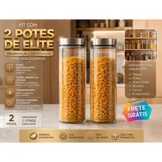 Potes Herméticos 2 litros De Vidro Com Tampa Inox 2 Unidades