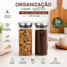 Pote Vidro Redondo Com Tampa De Inox 450ml Kit 2 Unidades