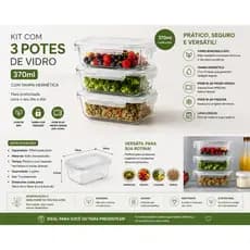 Pote De Vidro Com Tampa Hermética Kit Com 3 Potes 370ml