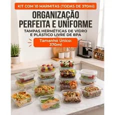 Kit 10 Potes De Vidro Retangular Com Tampa Hermética 370ml