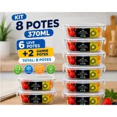Kit 6 potes de vidro 370ml e ganhe 2 grátis