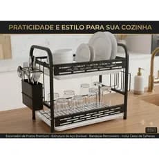 Escorredor De Louças 1 Andar Black Elegance Com Porta Talheres ESC 18