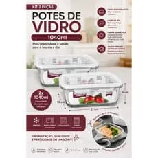 Pote Vidro 1040ml Hermético Com Travas Kit 2 Unidades