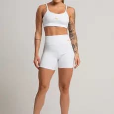 Conjunto Feminino Fitness Básico Short e Top Branco