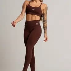 Conjunto Feminino Fitness Básico Calça e Top Marrom