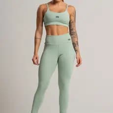 Conjunto Feminino Fitness Básico Poliamida Calça e Top Verde Claro