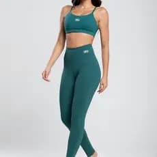 Conjunto Feminino Fitness Básico Poliamida Calça e Top Verde Militar