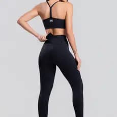 Conjunto Feminino Fitness Poliamida Calça Com Bolso No Cós e Top Preto