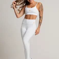 Conjunto Feminino Fitness Básico Poliamida Calça e Top Branco