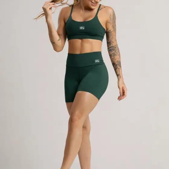 Conjunto Feminino Fitness Básico Poliamida Short e Top Verde Militar