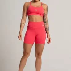 Conjunto Feminino Fitness Básico Poliamida Short e Top Coral