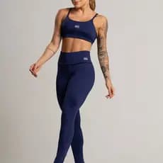 Conjunto Feminino Fitness Básico Poliamida Calça e Top Azul Marinho