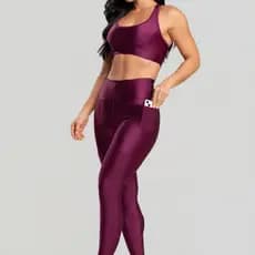 Conjunto Feminino Fitness Poliamida Metalic Com Bolso Calça e Top Malbec