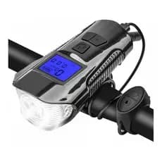Farol Led Para Bike Bicicleta Recarregável Com Buzina E Ciclocomputador Digital