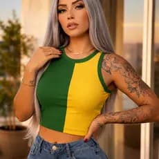 🇧🇷 Regata Feminina Cropped Brasil Copa Ribana Canelado Premium dia a dia