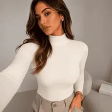 Blusa Feminina Gola Alta Manga Longa Ribana Premium Algodão