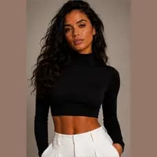 Blusa Cropped Feminino Gola Alta Cacharrel Manga Longa Básico Moda Inverno Segunda Pele Suplex