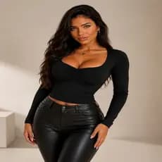 Blusa Feminina Manga Longa Decote Quadrado Franzido