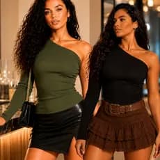 Kit 2 Blusas Feminina Um Ombro Só Manga Longa Canelada Soft Premium Moda Gringa Blogueira Casual Tendência