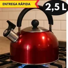Chaleira de Fogão com Tampa e Apito Inox 2,5 Litros Café Leite Água SORTIDO