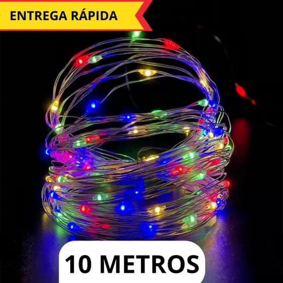 Fio LED Fada 10 Metros Cordão Luz Decorativa Pisca Natal Festa Quarto Varanda Ambiente Colorido