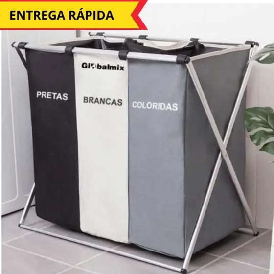 Cesto Multiuso Dobrável 3 Compartimentos Plástico Tecido Armário Organizador Compacto Portátil Sortido