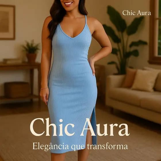 CHIC AURA - Vestido Midi Canelado com Fenda
