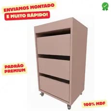 Carrinho Auxiliar Gaveteiro Com Rodinhas 3 Gavetas Manicure Escritório 100% MDF - Vai Montado