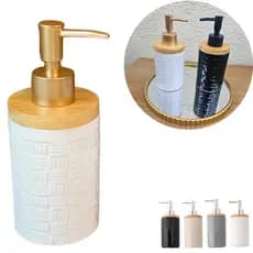 Dispenser Premium Banheiro Lavabo Porcelana e Bambu Porta Sabonete Liquido Detergente Álcool Gel