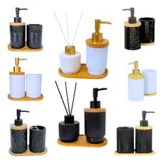 Kit Banheiro Premium Bambu Porta Escova Sabonete  Elegante
