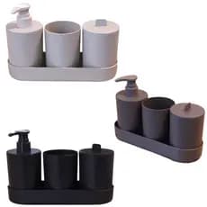 kit 4 Peças Conjunto Banheiro Lavabo Porta Sabonete Liquido Escova dente Ecológico Sustentável
