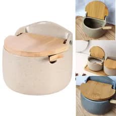 Saleiro Porcelana Sucesso de Vendas Tampa e Colher Bambu Original Moderno Porta Condimentos 450g Mek