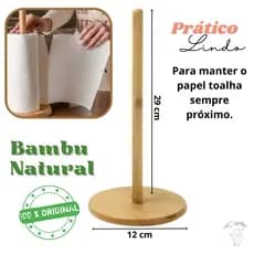Suporte Porta Papel Toalha De Mesa Rolo Plástico Filme Bambu Natural