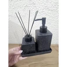 Kit Luxo Lavabo Banheiro Premium Porta Sabonete Liquido Difusor Bandeja Granilite Lyor