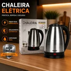 Chaleira Elétrica de Aço Inox de, 2L,127V/220V, Ferve Água Rápido com Tampa e luz