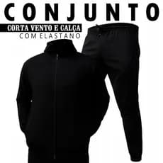 Conjunto Liso Preto Calça Corta Vento Treino Corrida Academia Agachamento