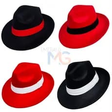 Chapéu Estilo Panamá Adulto Unissex Fedora Branco com Fita Vermelha Malandro Elegante Exu Com Ajustes