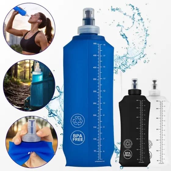 Garrafa Água Corrida Academia Soft Flask Silicone Dobrável 250 500 Ml Fit Com Válvula Antivazamento