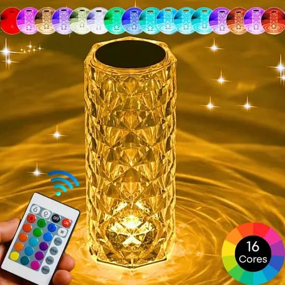 Luminária De Mesa De Cristal LED Com 16 Cores De Luz Projetor Diamante Controle De Toque Cabeceira