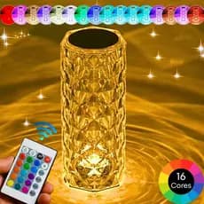 Luminária De Mesa De Cristal LED Com 16 Cores De Luz Projetor Diamante Controle De Toque Cabeceira