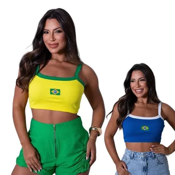 Blusinha Cropped do Brasil Moda Feminino Copa do Mundo 2026 Verão Blogueira Viagem Rio de Janeiro