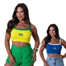 Blusinha Cropped do Brasil Moda Feminino Copa do Mundo 2026 Verão Blogueira Viagem Rio de Janeiro