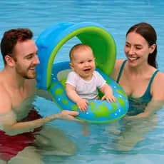 Boia Bebe Infantil Inflável Com Cobertura Proteção Solar Uv Removível Bote Flutuante Vinil Piscina