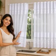 Cortina Renda Cozinha 2,20x1,20 Luxo Rendada Janela Vitro